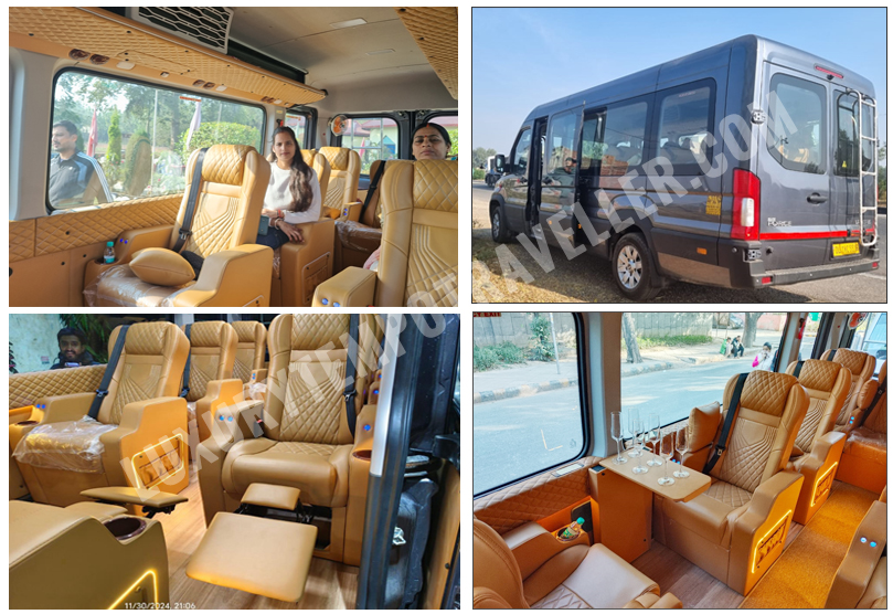 10 seater force urbania luxury van with 1x1 recliner massager motorized seats rent in delhi