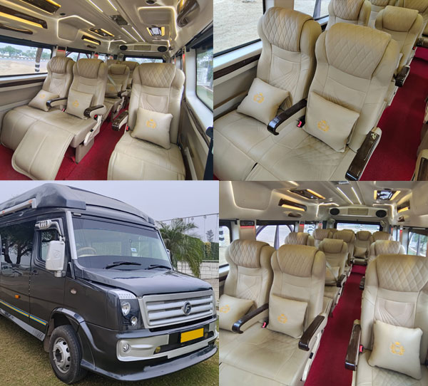 12 seater luxury tempo traveller with recliner seats fridge heater on rent in delhi