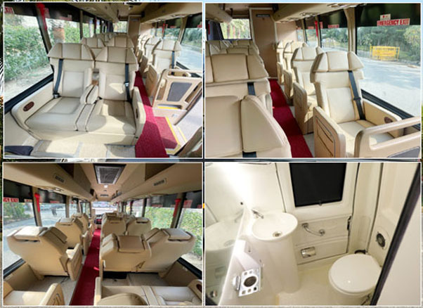 16 seater sml isuzu ultra luxury coach with washroom hire in delhi india