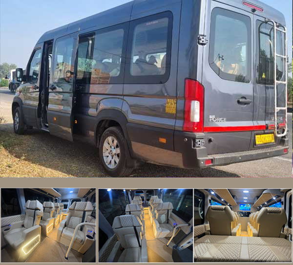 8 seater force ubania luxury van with foldable sofa hire delhi