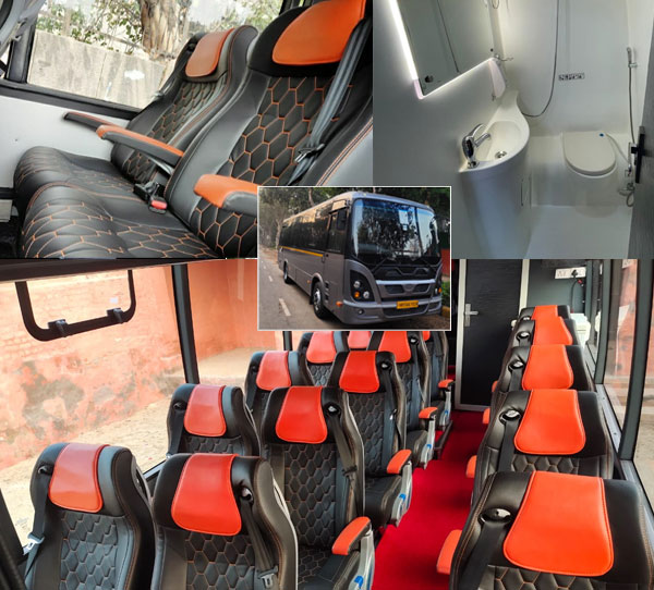 16 seater marcopolo imported mini coach with washroom hire in delhi